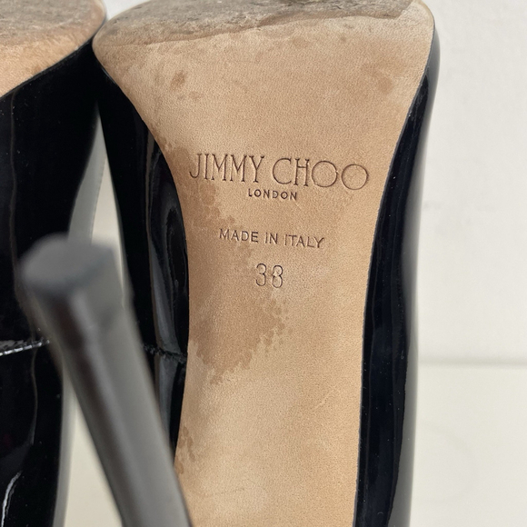 Jimmy Choo Black Patent Leather Pointed Toe Pumps Heels Size 38 Stiletto Classic - Picture 12 of 12